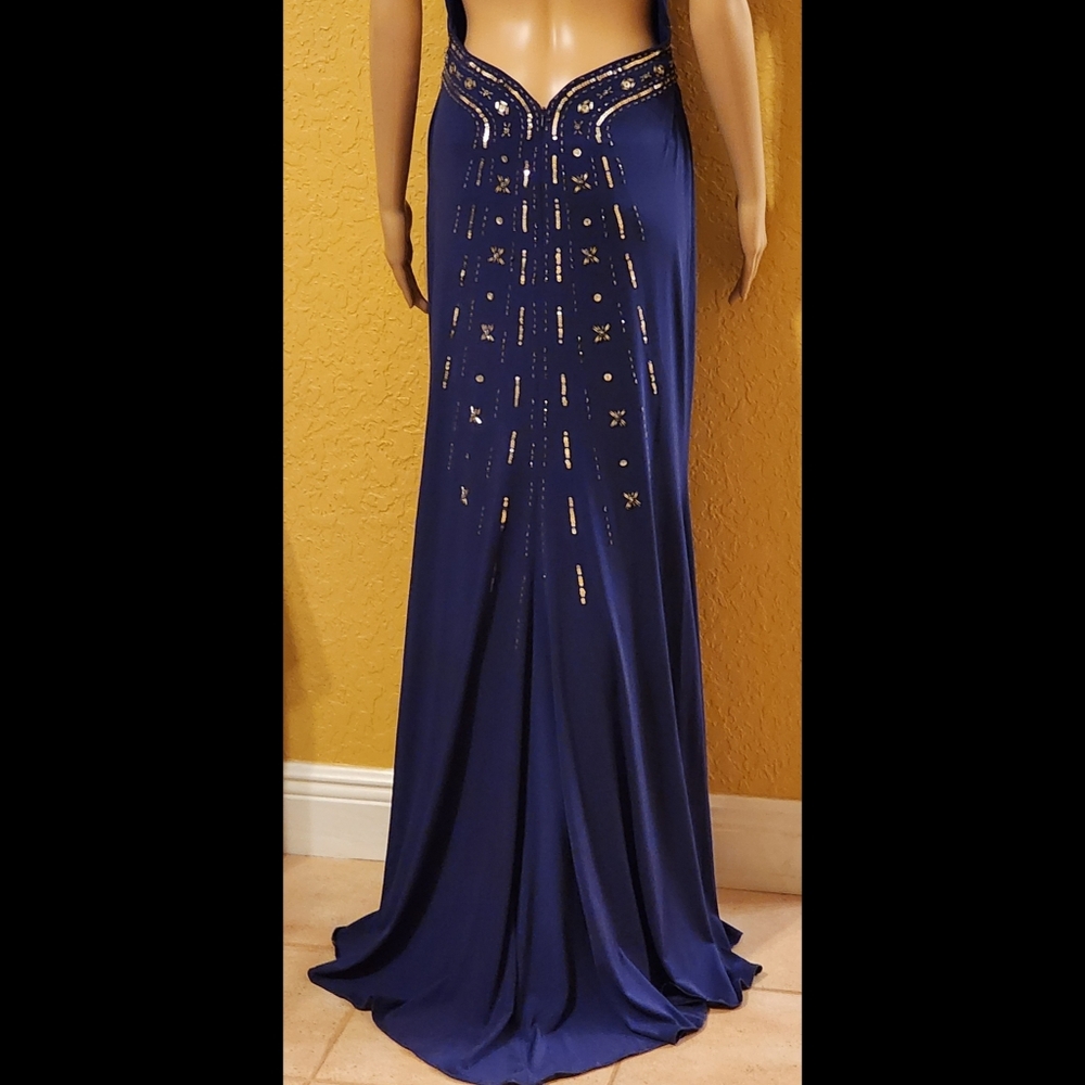 Hailey Logan by Adrianna Papell Formal Gown Navy Silver Sequins & Beading - Picture 7 of 13